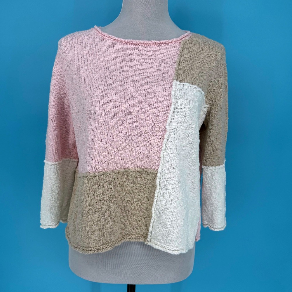 Habitat Clothes To Live In Pink Colorblock Cotton‎ Knit Sweater Womens S